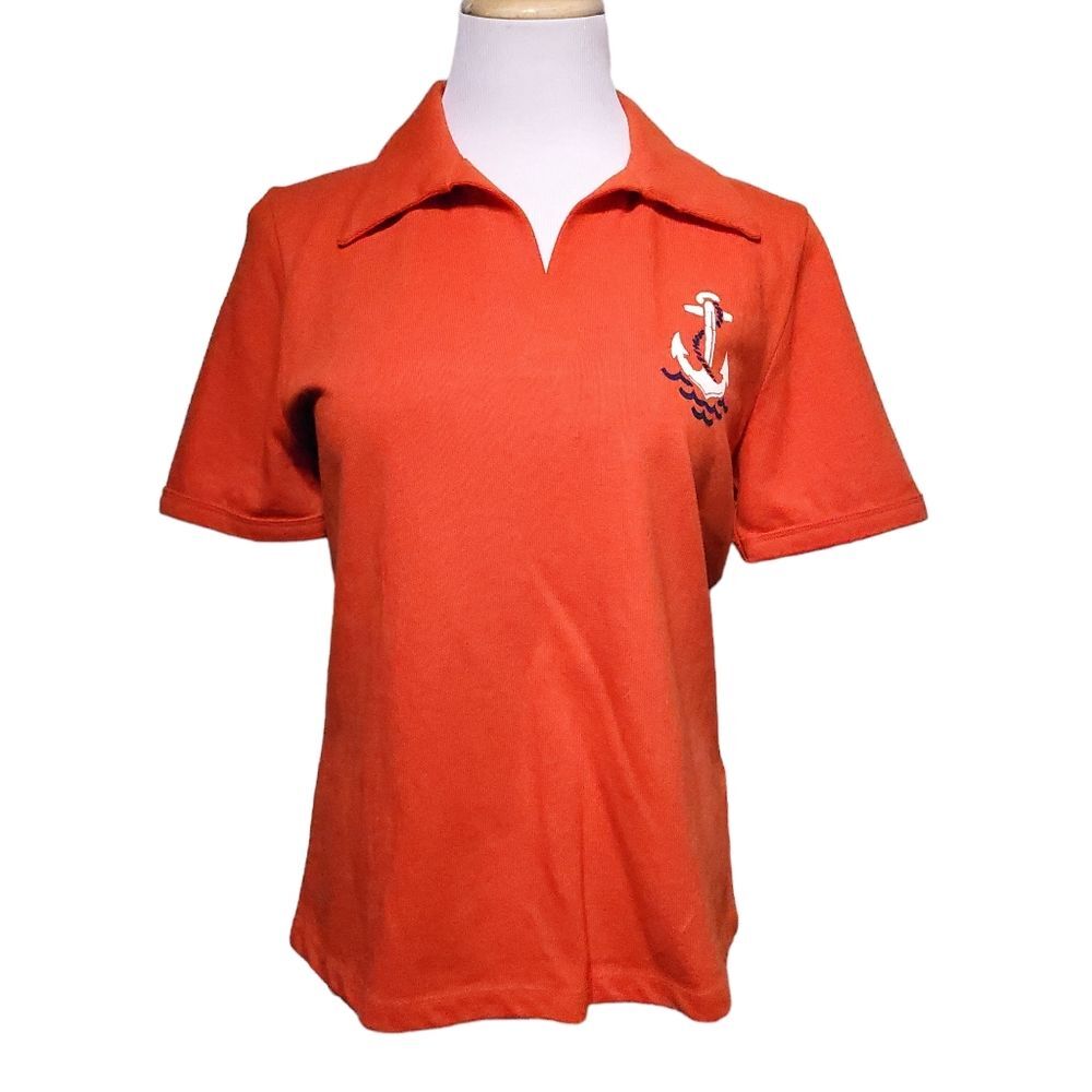 Anthropologie Maeve Newport Polo Shirt Anchor Orange Womens Medium